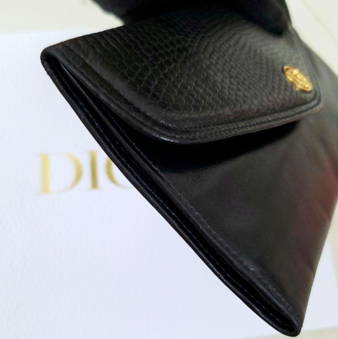 美品 激レアモデル ディオール 長財布 ゴールドロゴ 三つ折 ケース 黒