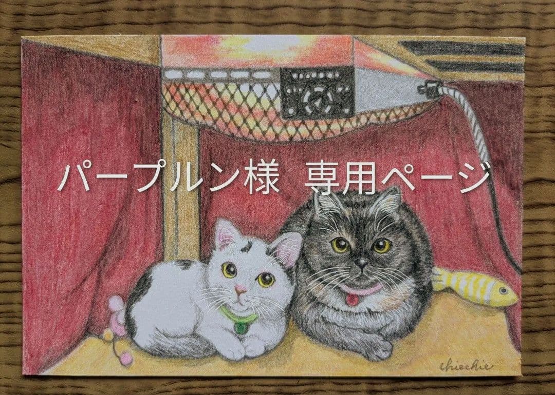 色鉛筆画　name:こたつ猫ちゃん　ハガキサイズ　原画