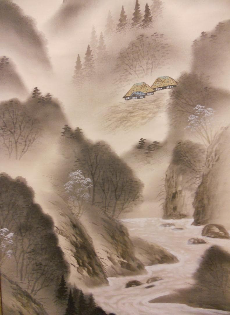 掛け軸 雅堂 彩色山水 中島清堂 識箱 絹本 希少 軸装 茶道具 掛軸 美品