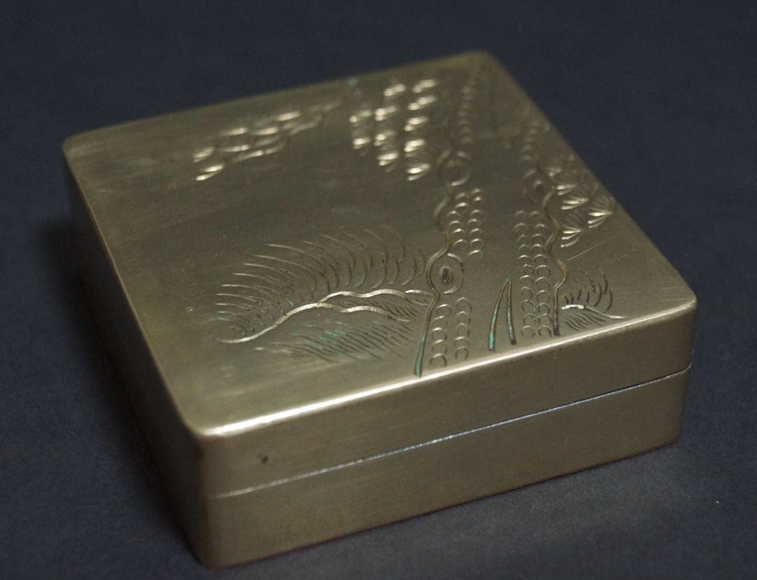 銅製 金工細工『松文』墨合 墨箱 / 書道具