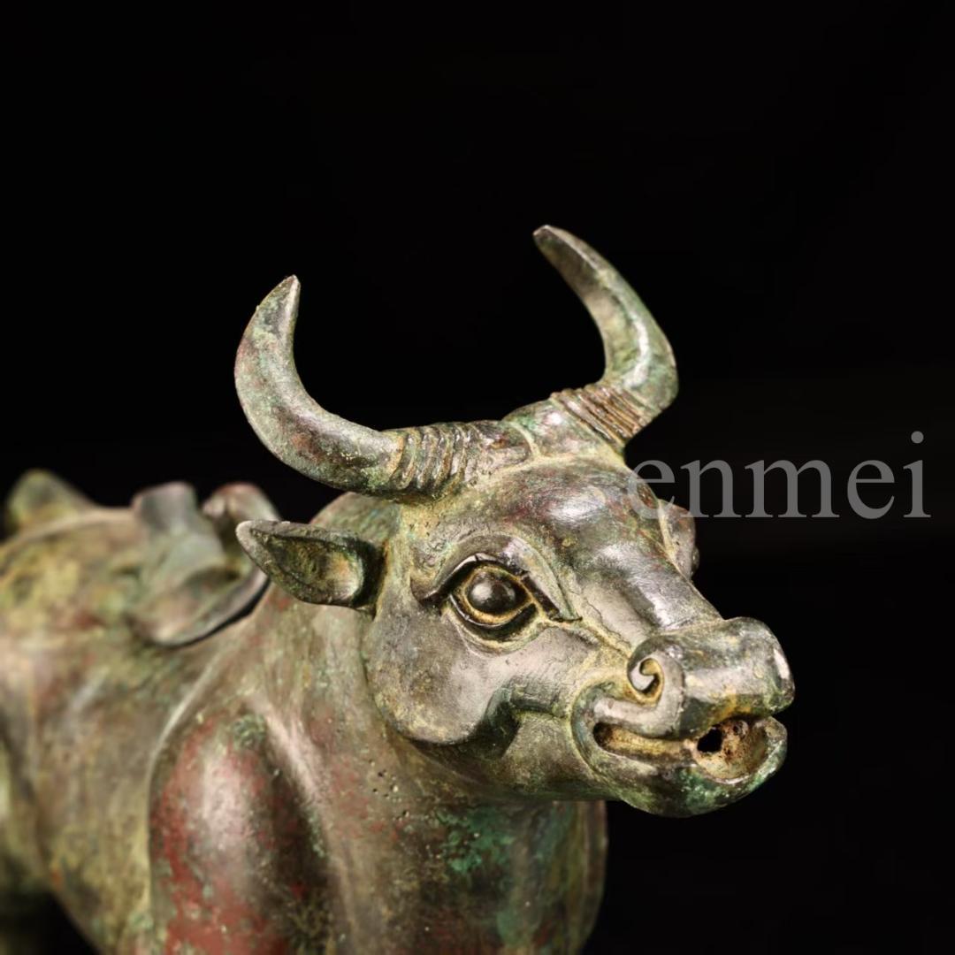 中国古美術・下鄕収集・青銅製牛尊・殷風・鏨刻高浮彫・純銅製・置物・風水開運・酒具
