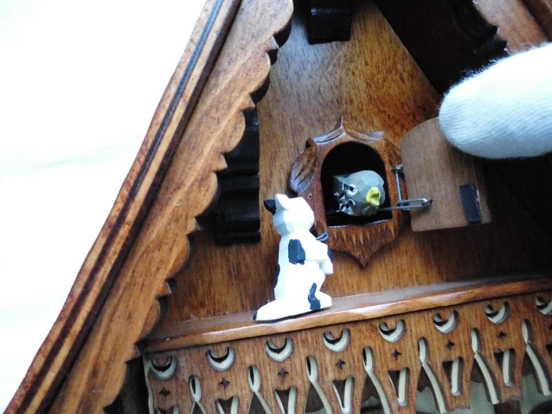 『美品』ドイツ・シュナイダー　からくり掛け時計　カッコウ時計　8匹の猫
