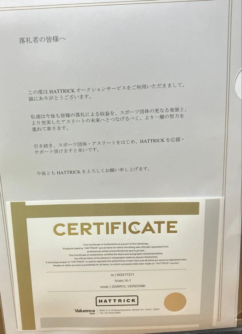 K‐1 ダリル・フェルドンク 実使用サイン入りグローブ