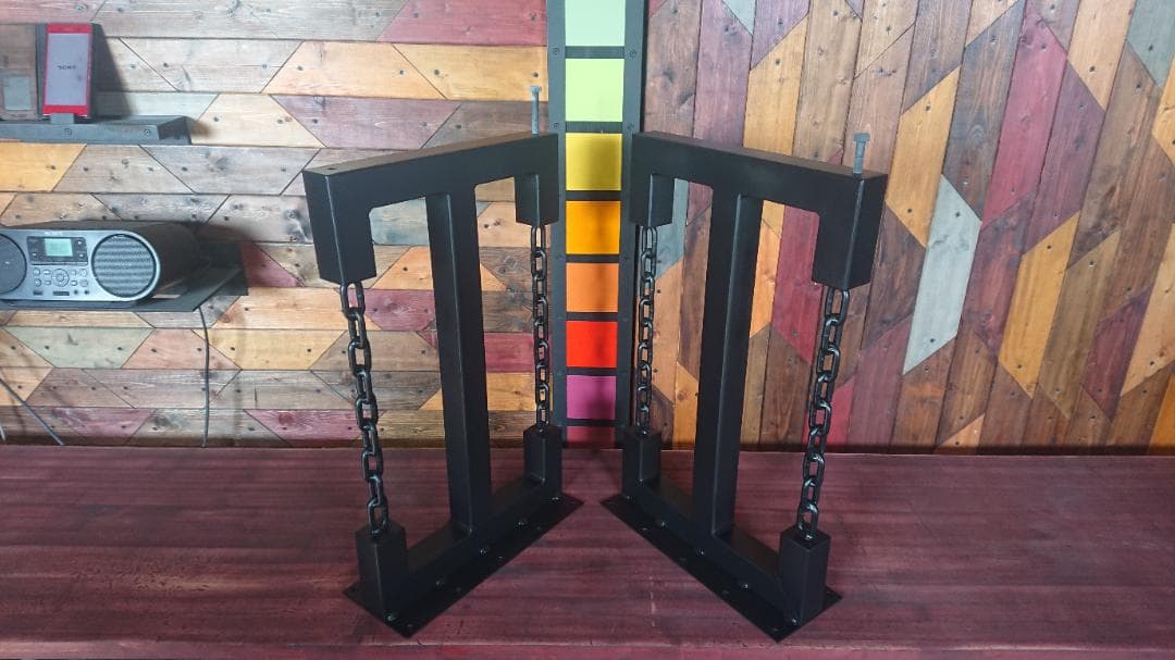 つ*こ様 マットブラックでアイアンな極太＆チェーン鉄脚♪50×400×650mm