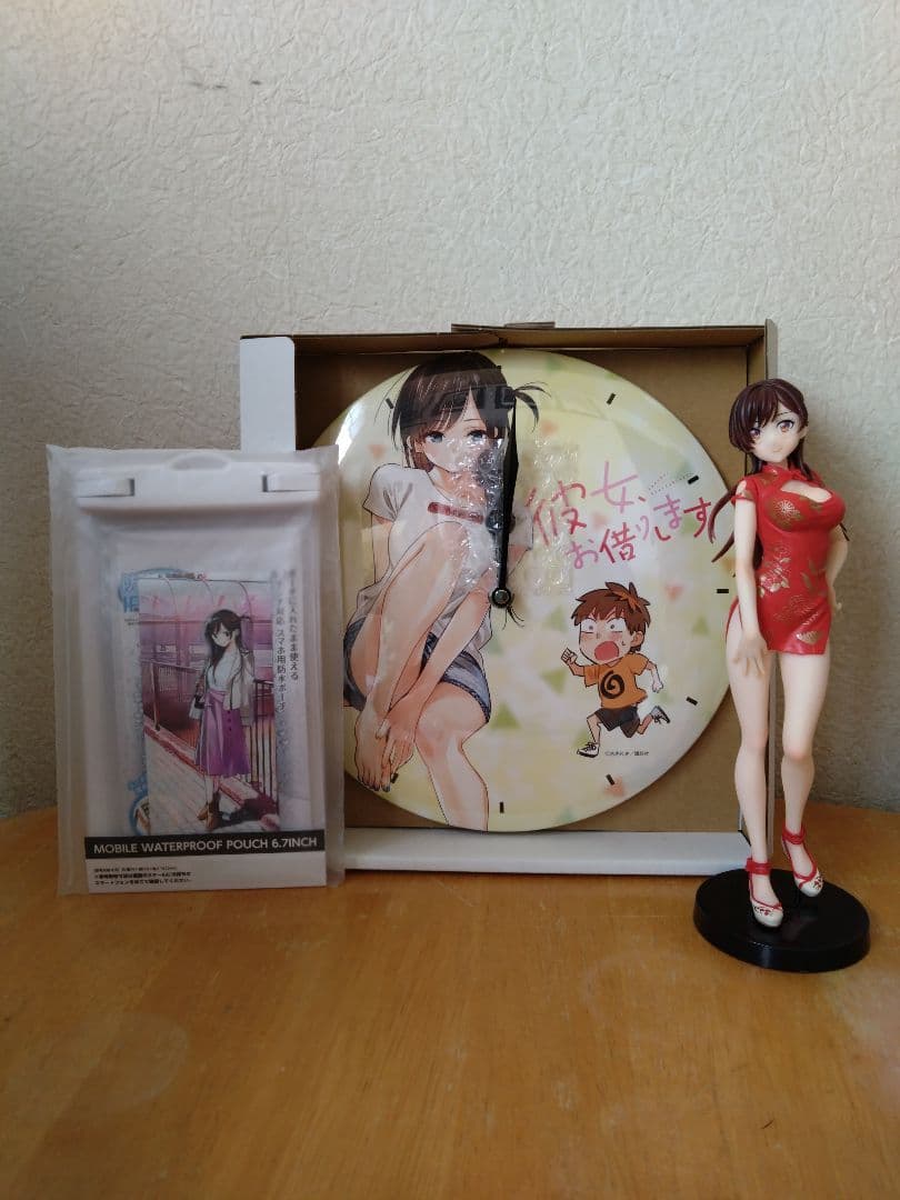 彼女お借りします特典フィギュア・缶バッチ時計・スマホ用防水ポーチ・複製原画セット