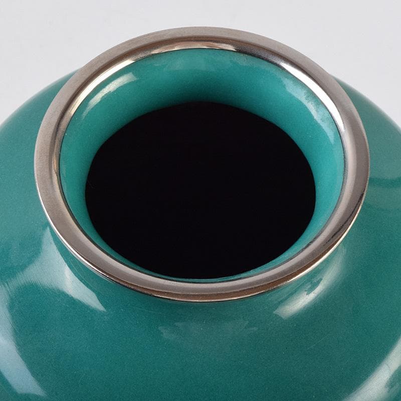 七宝焼　佐藤謨義作　水仙文　花瓶　唐木台付　共箱　V　R9237