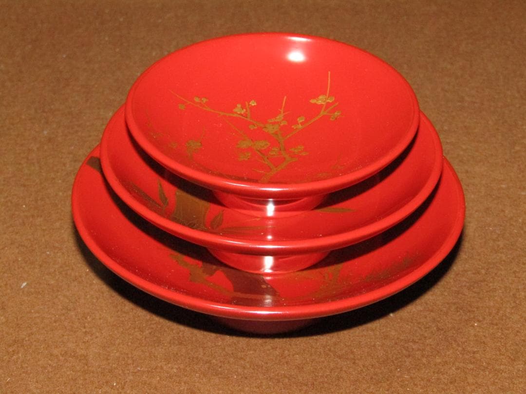 【輪島塗　蒔絵　松竹梅図　屠蘇器揃】美品　正月道具