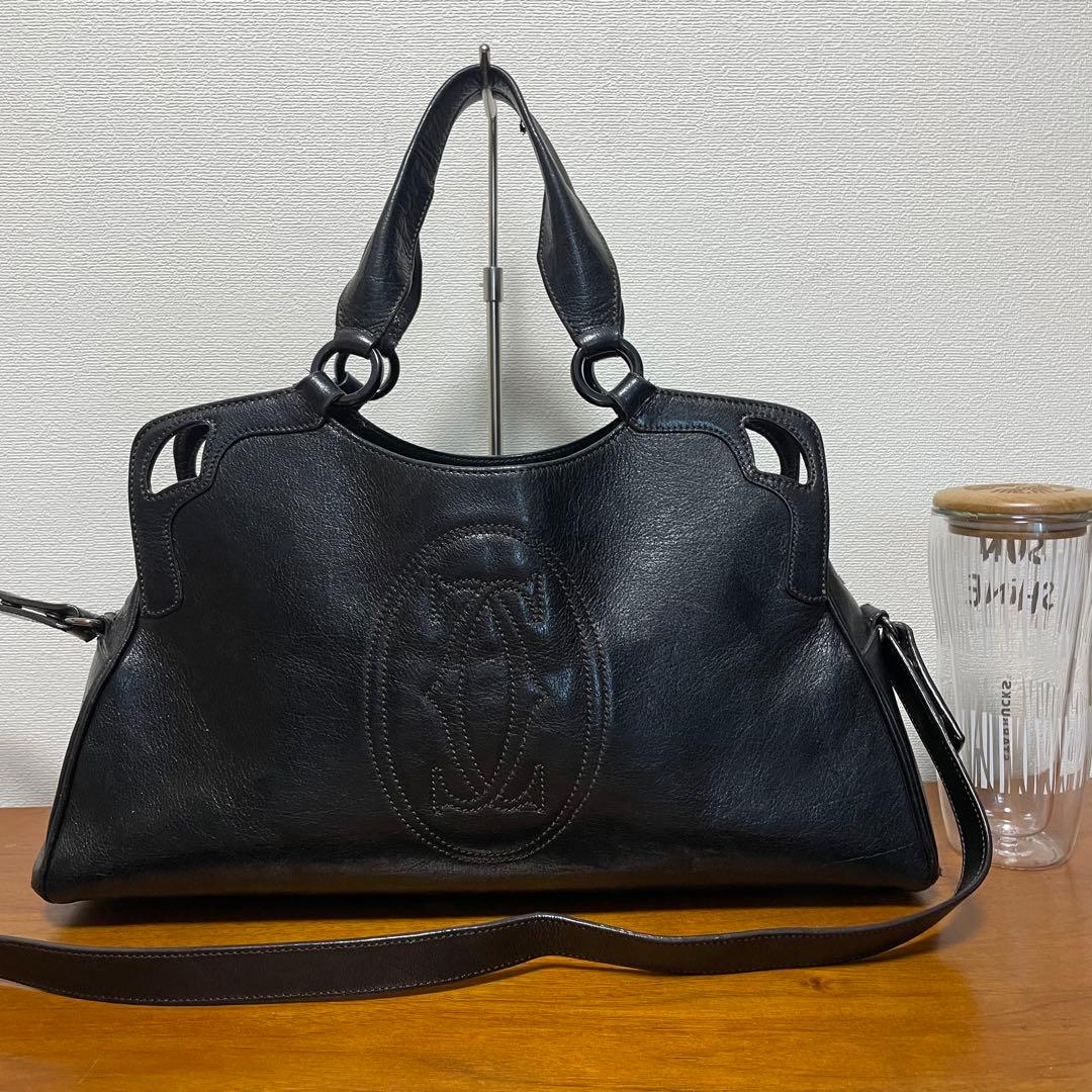 《美品》Cartier（カルティエ） レザー ハンドバッグ ブラック 黒