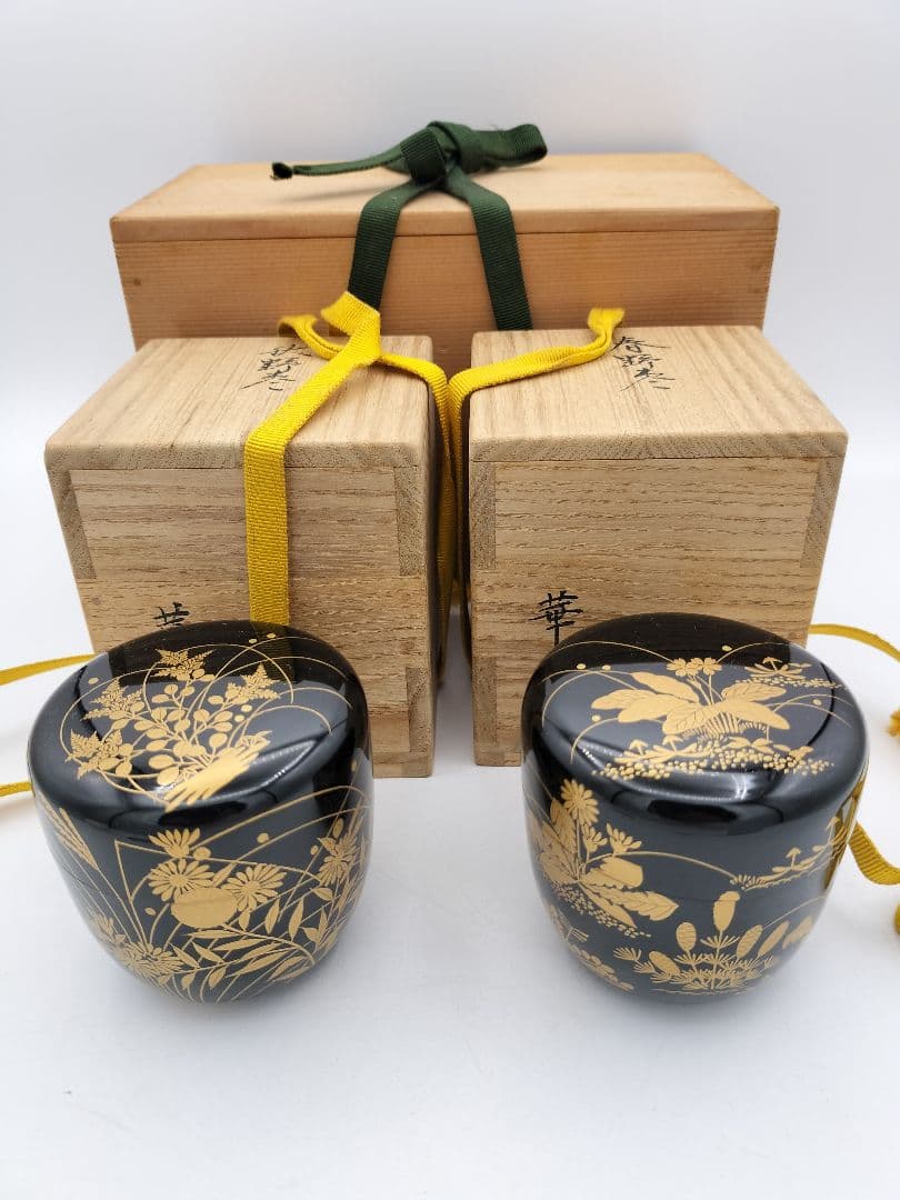 【セール】b160 春秋棗 一双（春野・秋野棗）華山作 木箱入 茶道具 古物