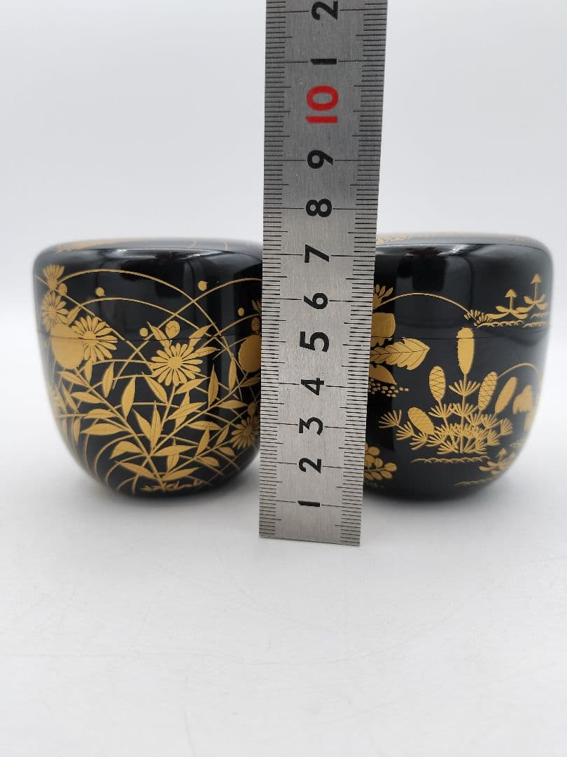 【セール】b160 春秋棗 一双（春野・秋野棗）華山作 木箱入 茶道具 古物