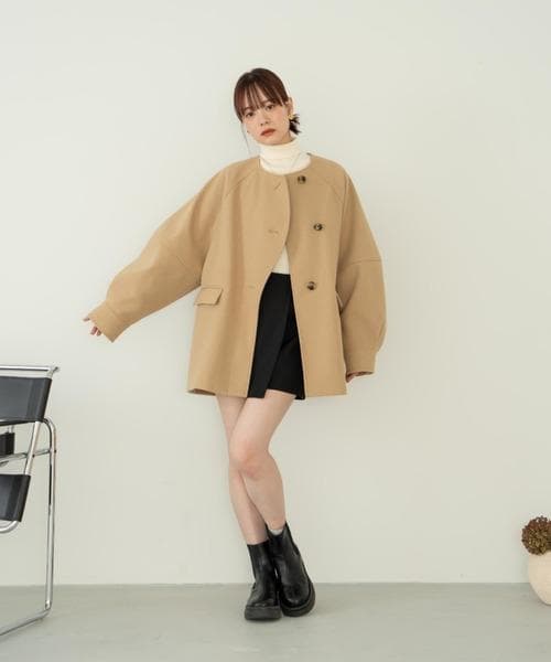 hinari　ウェーブデザインミドルコート　ベージュ　FREE SIZE