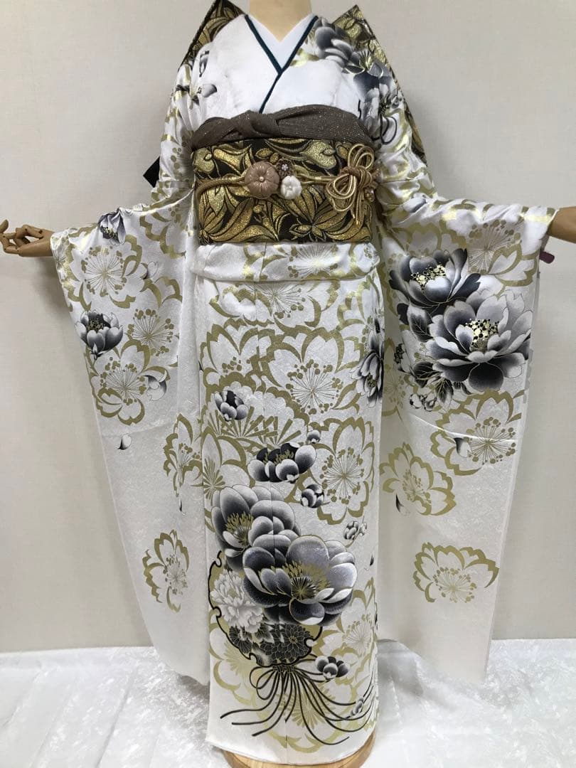 振袖単品　未仕立て品　正絹　金彩