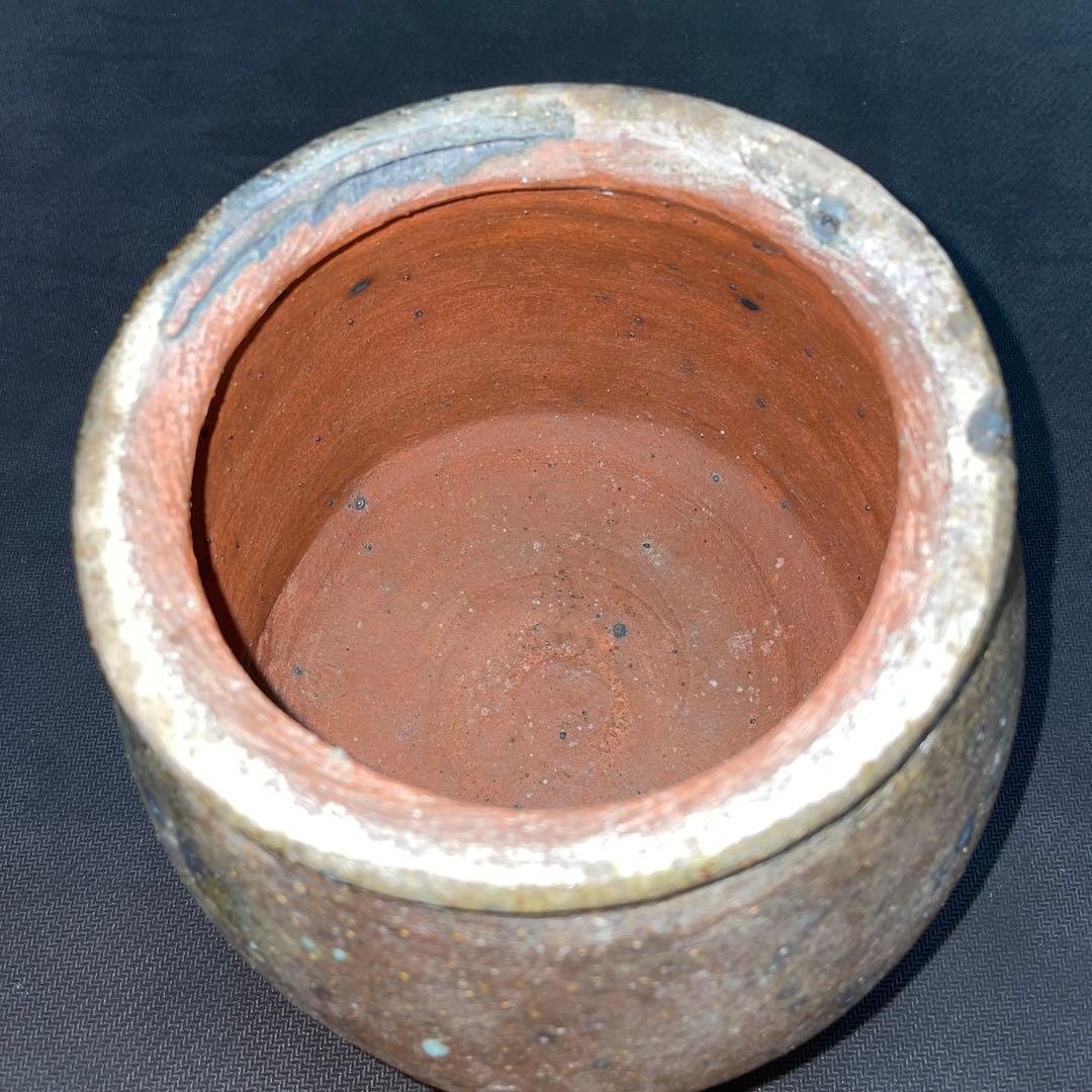 中川伊作　知花南蛮焼き　サンゴ窯変　花いけ　水指　金彩　沖縄