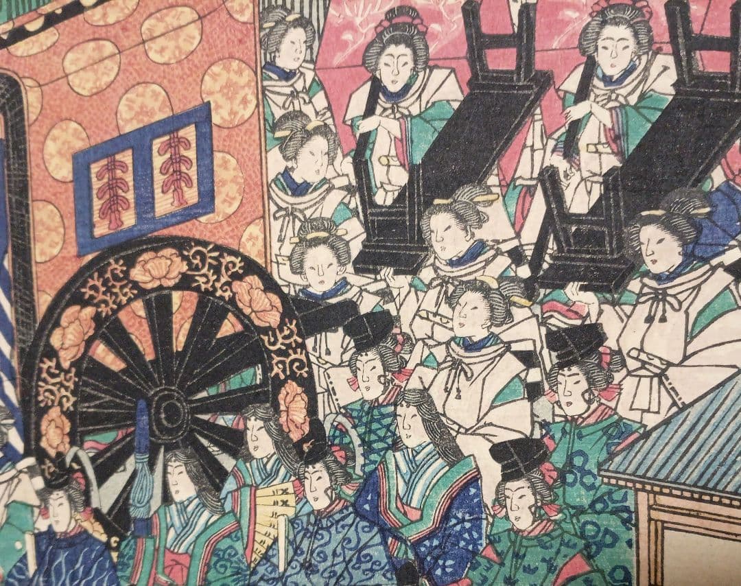 浮世絵版画、東京高輪風景 三枚綴りの右側と真ん中の2枚売り歌川芳盛画明治3年出版