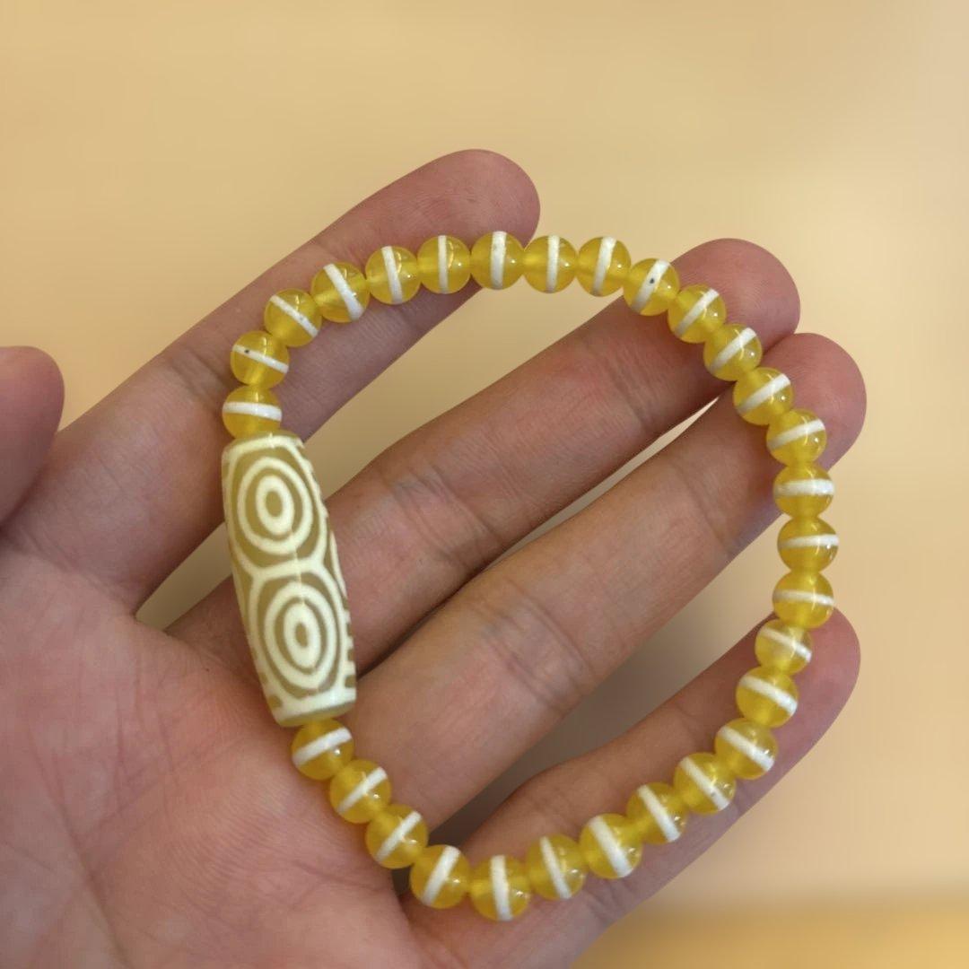 希少！チベットの老玉髄龍眼天珠！線天珠！黄色！ジュワーンとくる！