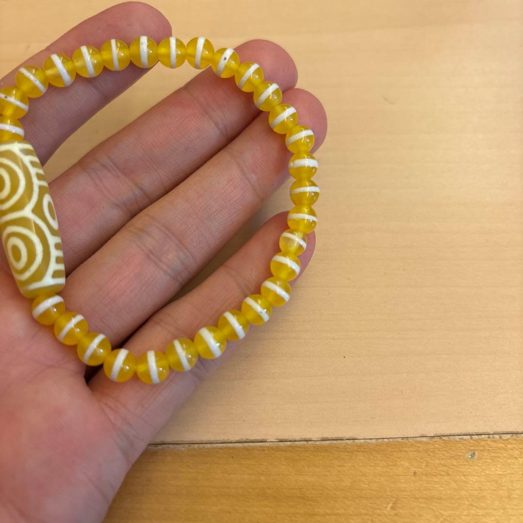 希少！チベットの老玉髄龍眼天珠！線天珠！黄色！ジュワーンとくる！