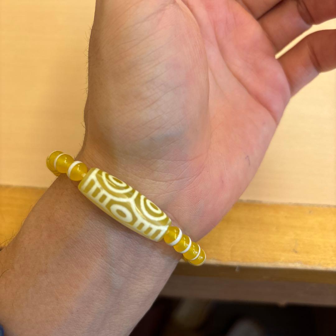 希少！チベットの老玉髄龍眼天珠！線天珠！黄色！ジュワーンとくる！