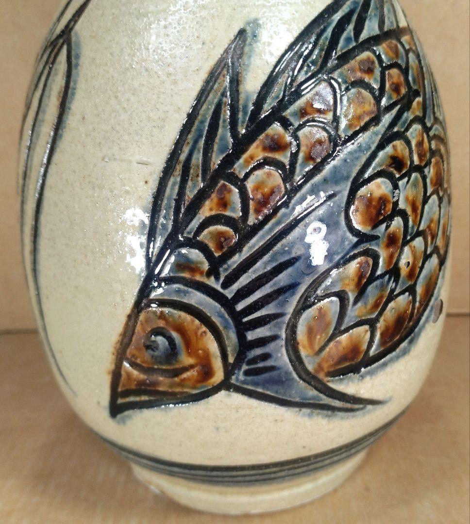 【本物保証】金城次郎 海老魚紋つる首花瓶 共箱 栞 壷屋焼 人間国宝 やちむん