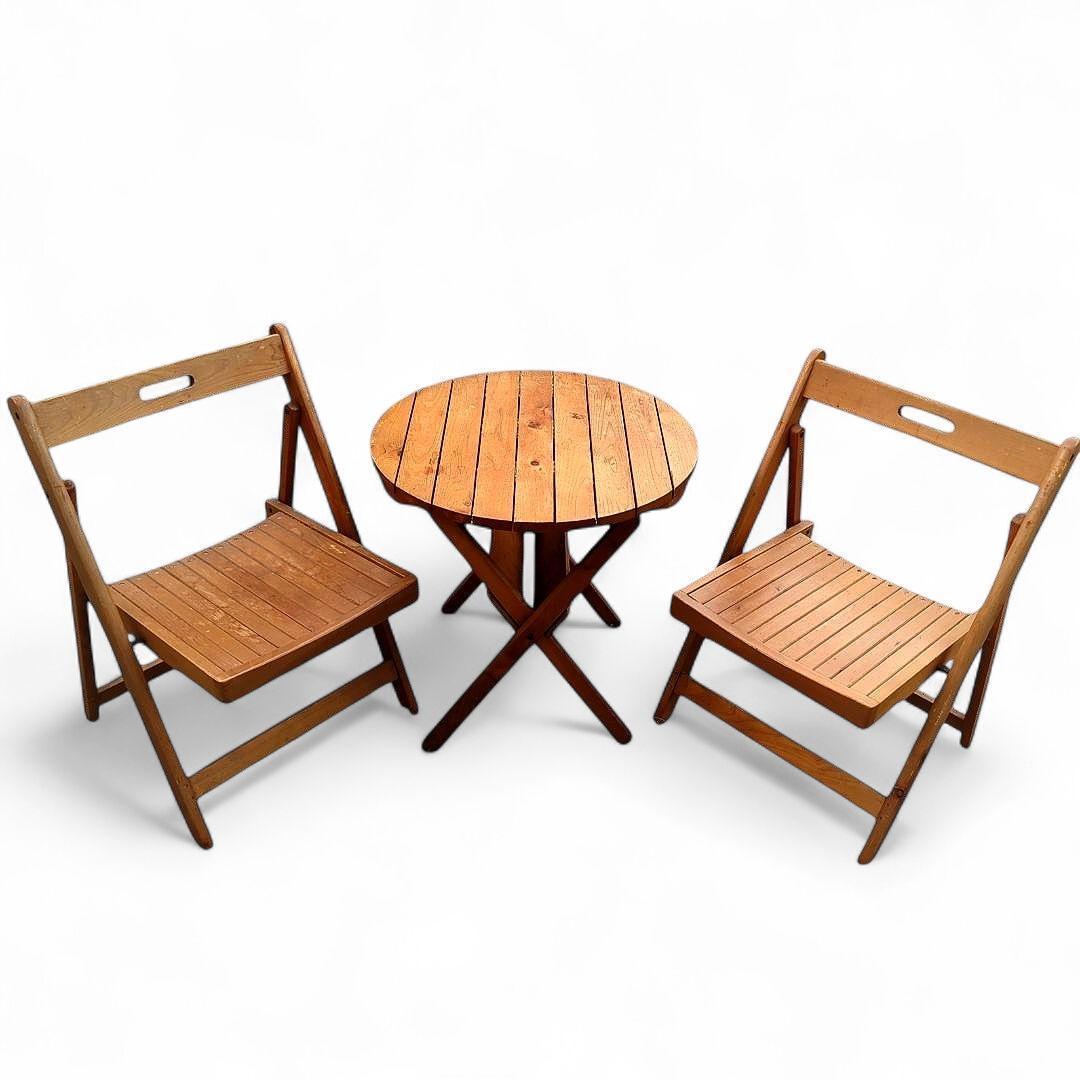 【送料無料】ヴィンテージ ウッドテーブル＆チェアセット 折りたたみ
