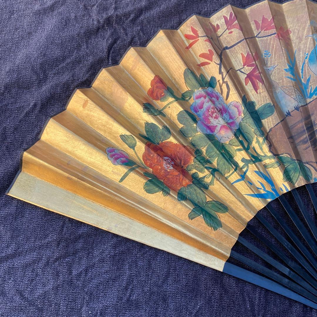 特大 ジャンボ 扇 孔雀絵 扇子 飾り物 レトロ 骨董