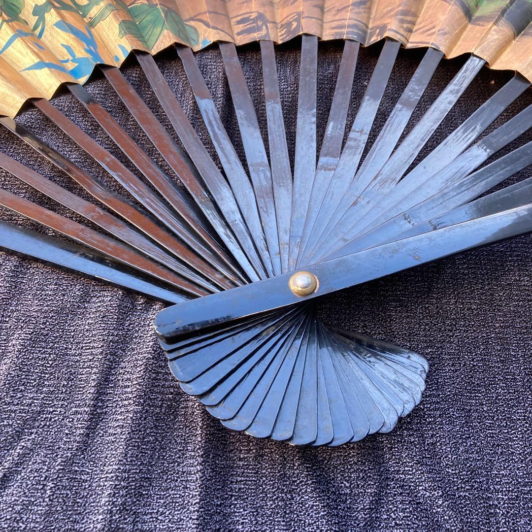 特大 ジャンボ 扇 孔雀絵 扇子 飾り物 レトロ 骨董