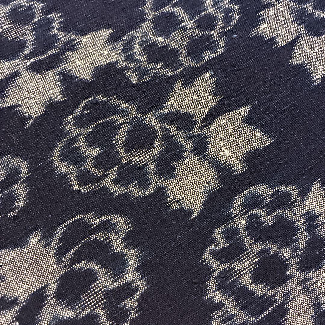 久留米かすり　反物　山村順吾　証紙　花絣　草花文様　藍色　綿