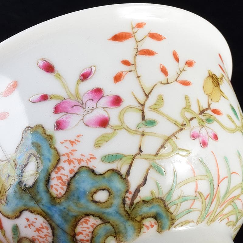 中国　大清光緒年製　粉彩花昆虫文碗　V　7805E