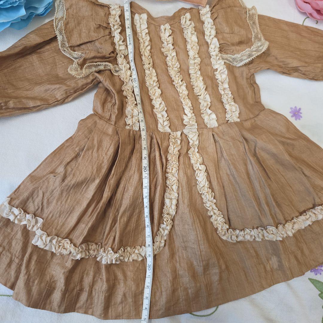 アンティーク　ビスクドール用ドレス　チョコレート色　布花ボネ付き