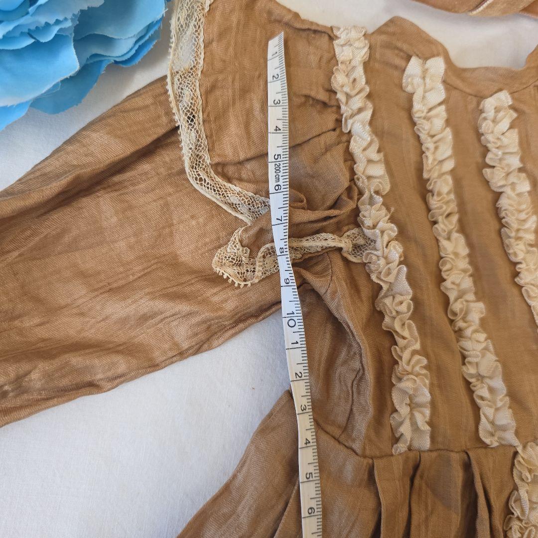 アンティーク　ビスクドール用ドレス　チョコレート色　布花ボネ付き