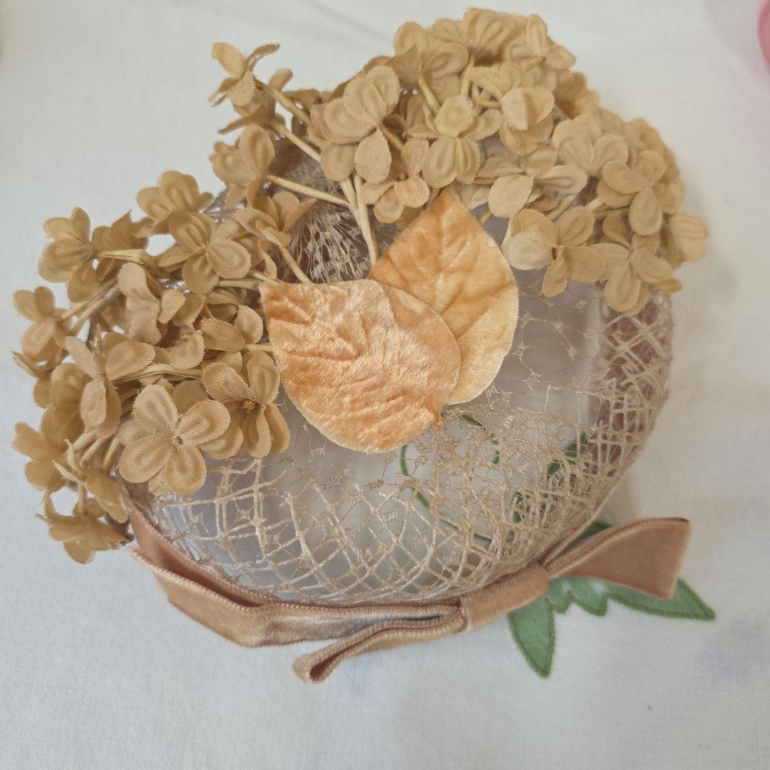 アンティーク　ビスクドール用ドレス　チョコレート色　布花ボネ付き