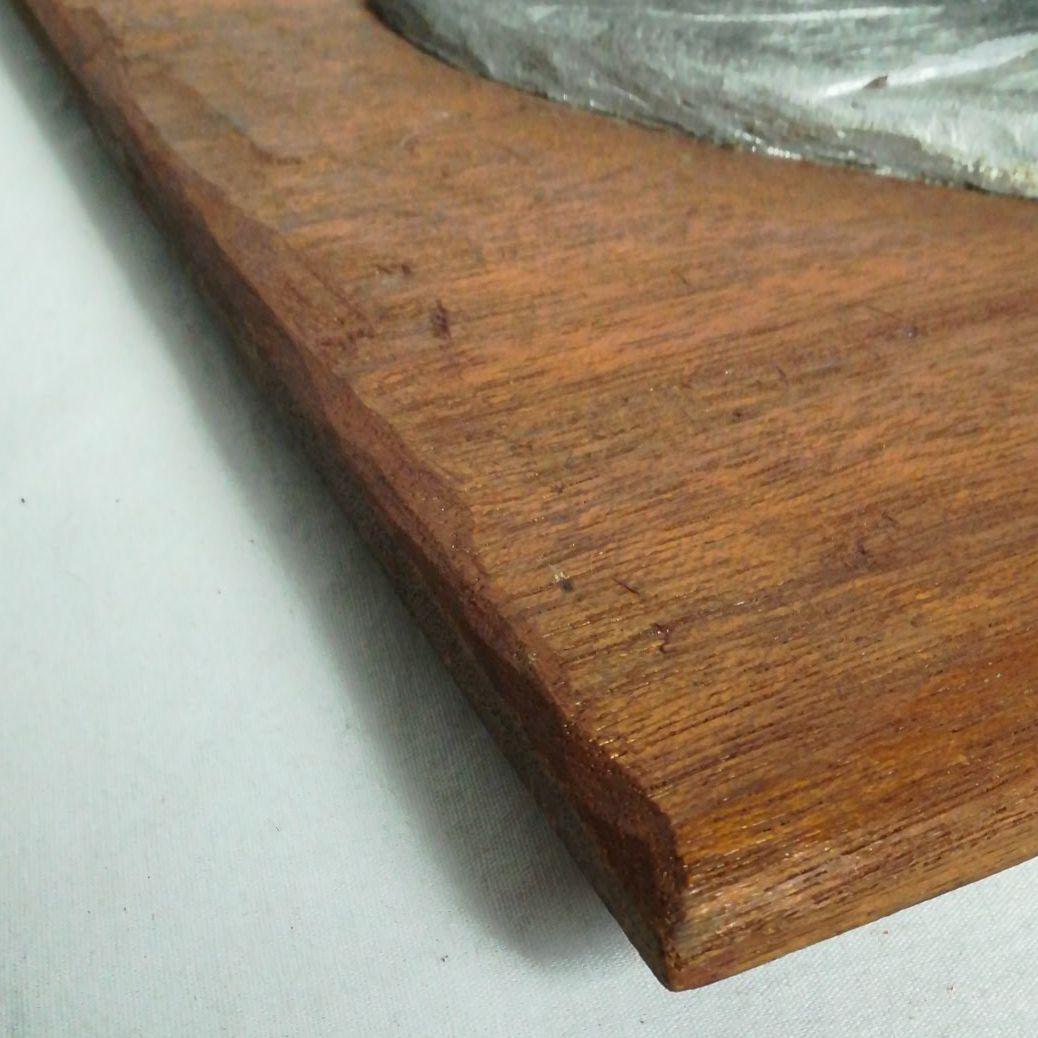 レトロ　木彫レリーフ　壁掛け　鮭　カムイチェップ　北海道　アイヌ彫