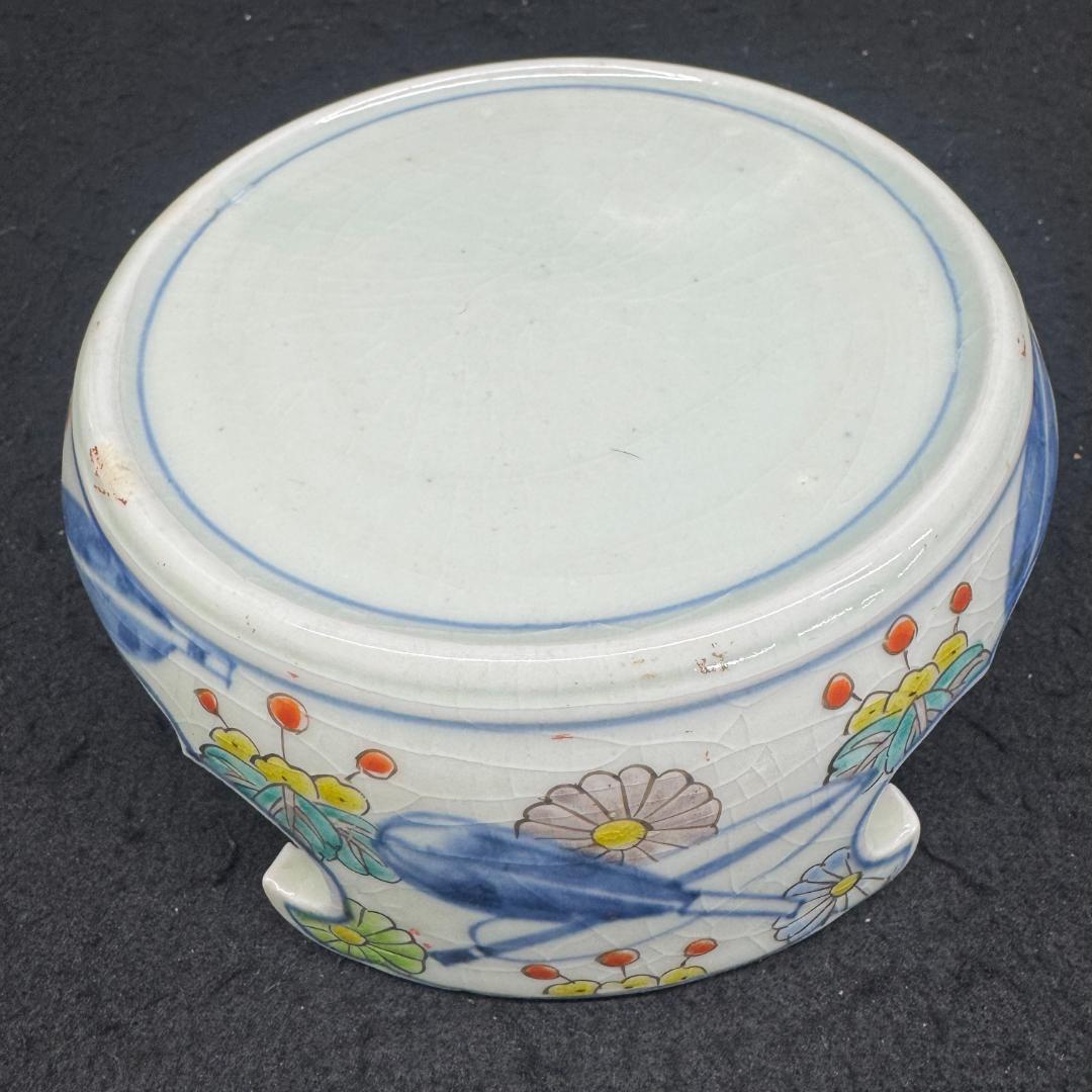 江戸時代中期　古伊万里色絵風景亀鶴図壺　沈香壷　　古美術　骨董品