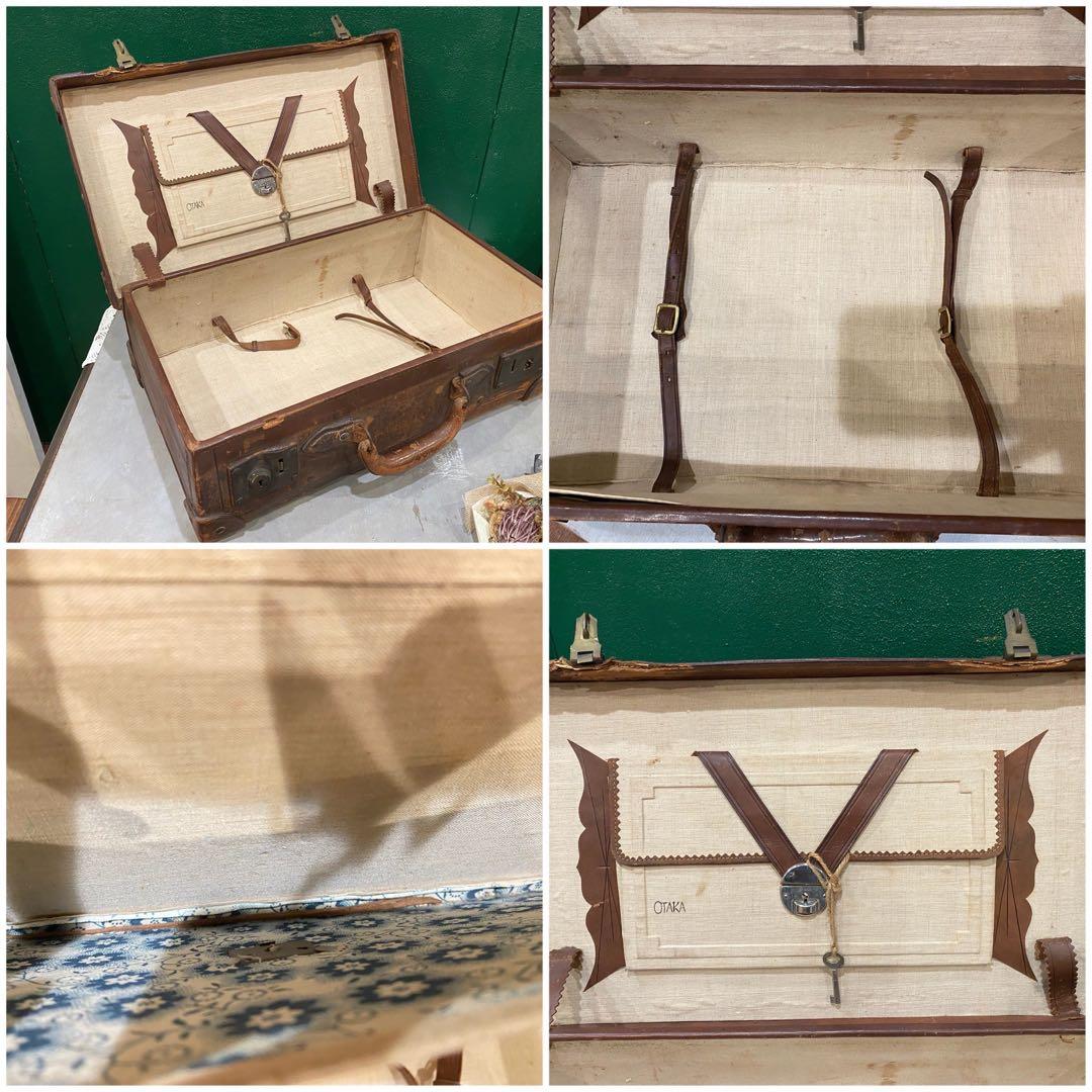 アンティーク 革トランク セット 当時物インテリア ビンテージ 昭和レトロ年代物