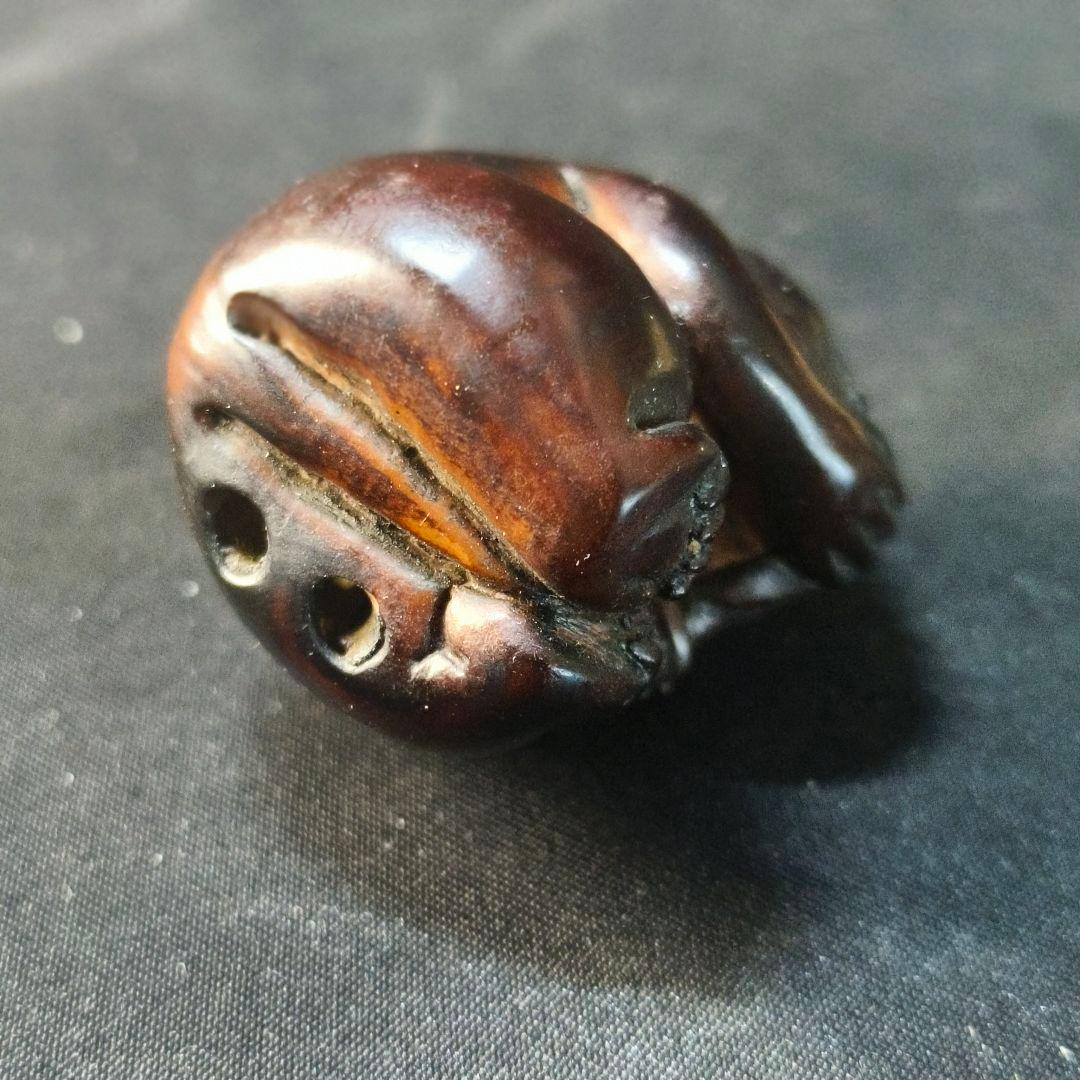 江戸骨董 木彫り根付 熊クマ 手作り 無銘 時代物 旧家蔵出し 蒐集家放出美品