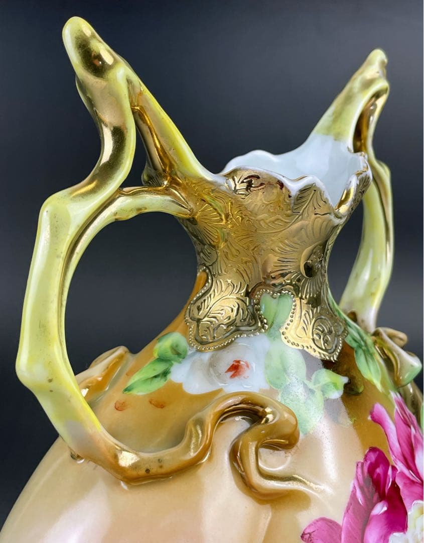 オールドニッポン ２２．８cm アールヌーボー薔薇紋 花瓶 ピッチャー 水差し