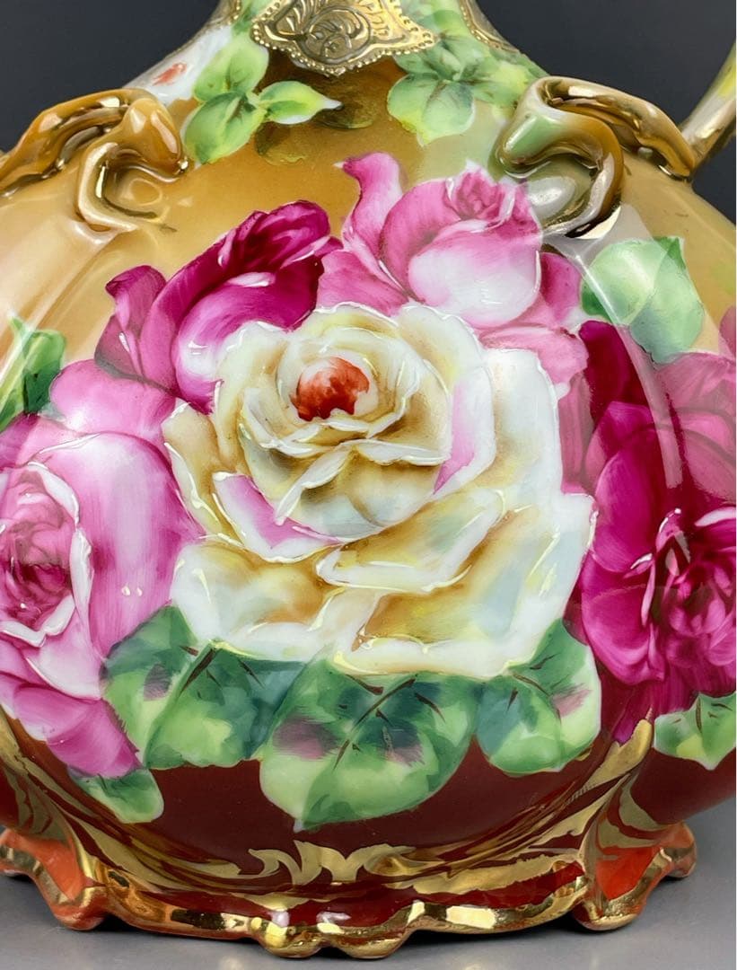 オールドニッポン ２２．８cm アールヌーボー薔薇紋 花瓶 ピッチャー 水差し