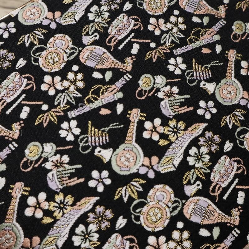 《和装バッグ◆小さな和楽器と桜梅竹模様◆黒地＊着物に合わせて♪Z1-7》