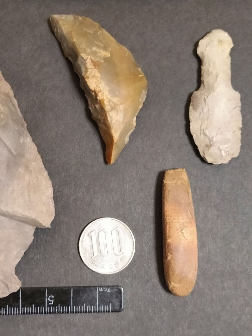 石器セット(出土品)激レア商品5点 石銛、石篦、石蚤、石包丁？船底型石器