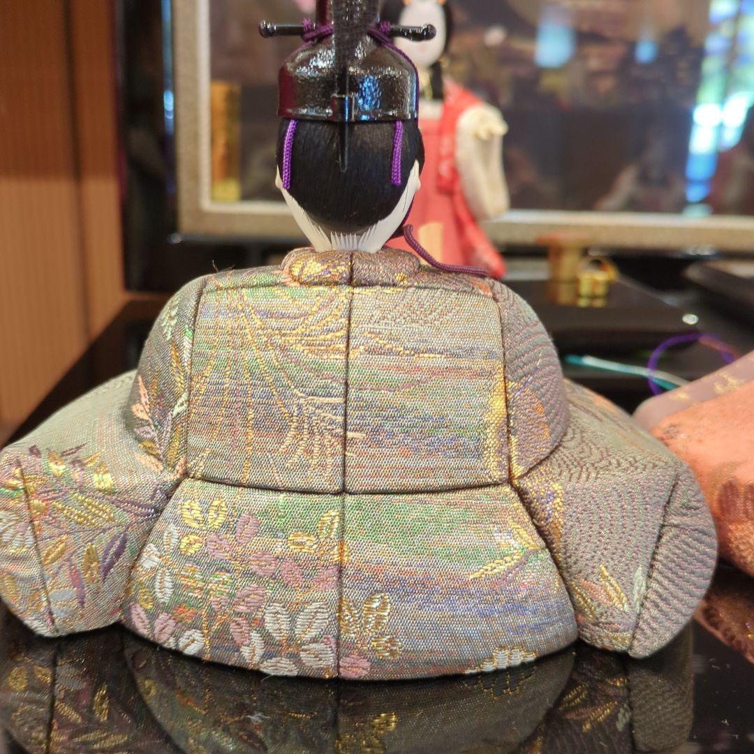 木村一秀作　木目込雛人形 5体セット 伝統的な衣装収納箱入押　桜押花屏風