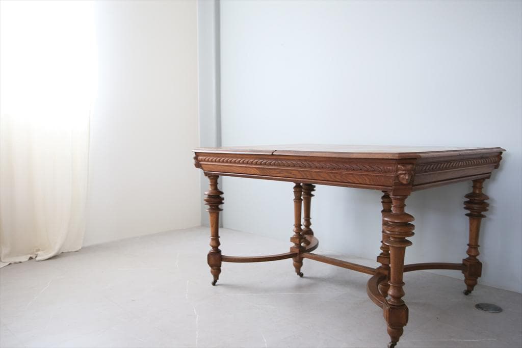 フランスアンティーク木製ダイニングテーブル/机/作業台デスク/飾り棚86-171