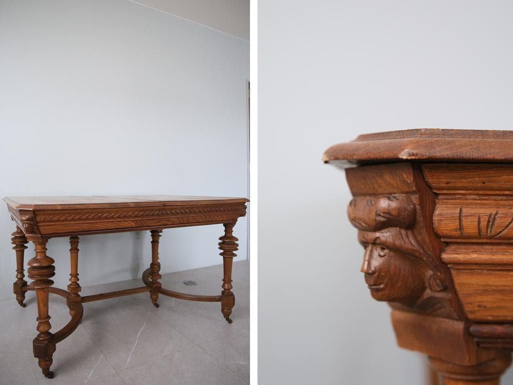 フランスアンティーク木製ダイニングテーブル/机/作業台デスク/飾り棚86-171