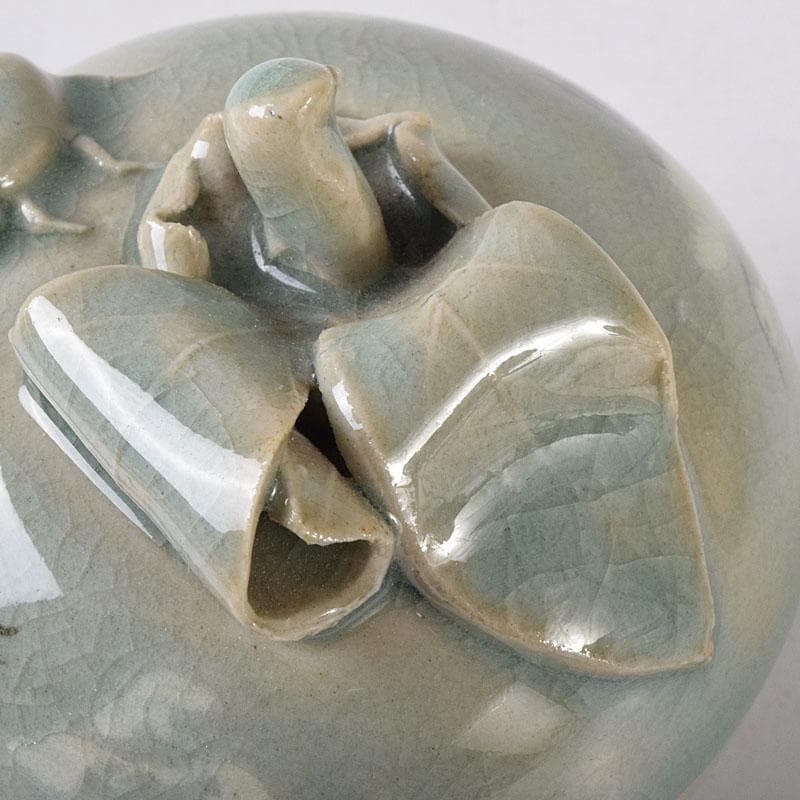 韓国人間文化財　柳海剛(柳根瀅)作　高麗青磁　蜜柑型　香合　C　7610