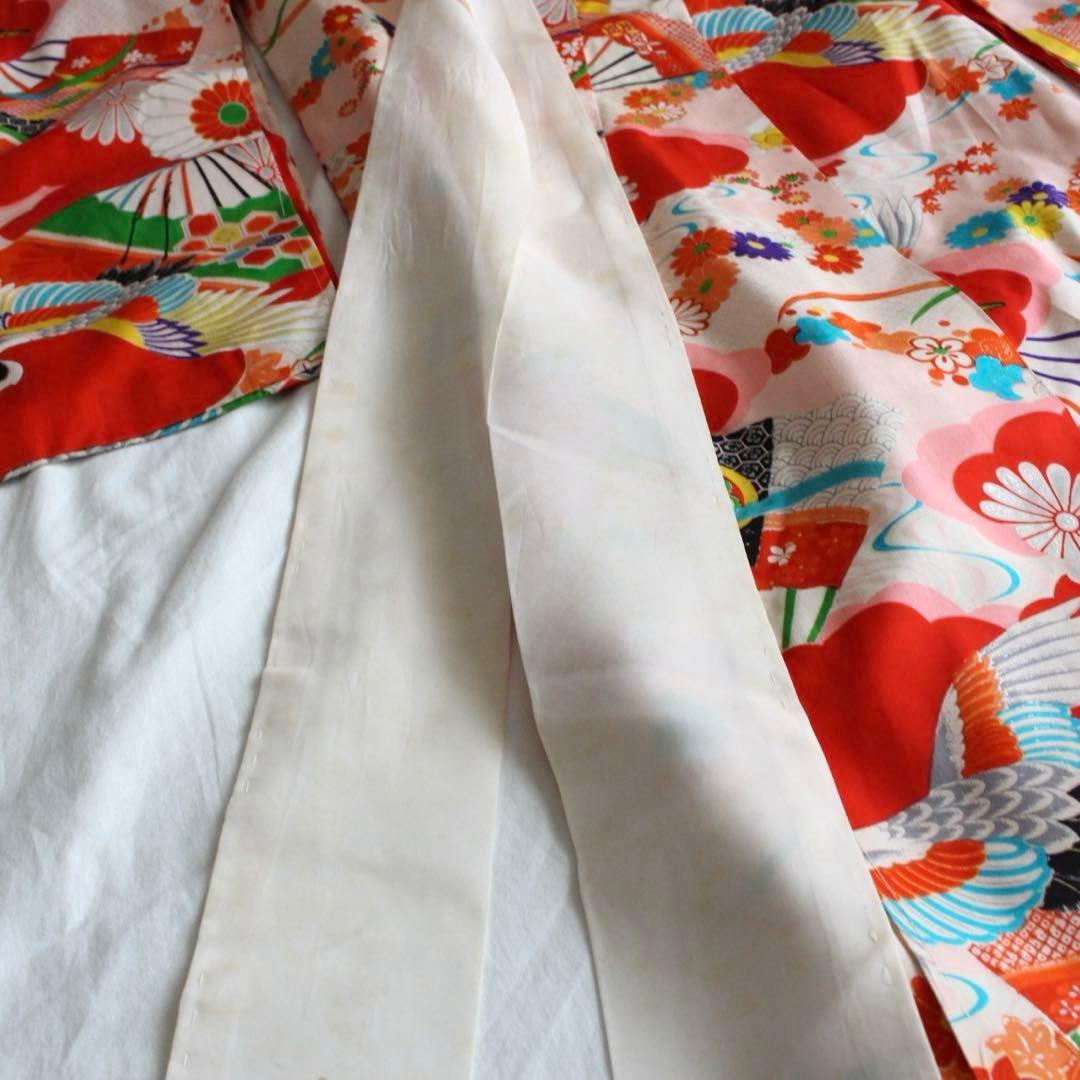 七五三 3歳 女の子 子供 アンティーク 鶴 着物 被布 セット