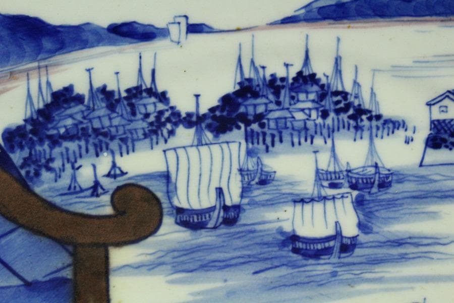 染付 明治 大正時代 大皿 文明開化 風景画 希少(K-YC476)