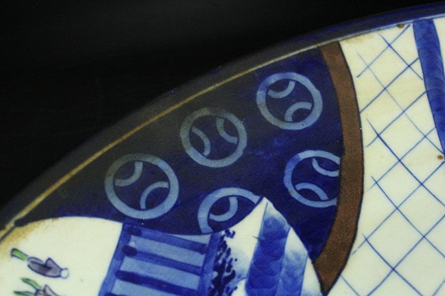 染付 明治 大正時代 大皿 文明開化 風景画 希少(K-YC476)