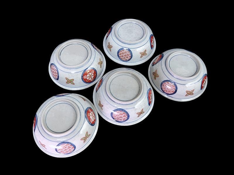 大聖寺伊万里　金襴手　窓絵　花鳥紋の図　春寒鉢　膾皿　５客　C770AS-CZt