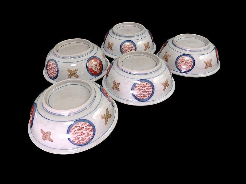 大聖寺伊万里　金襴手　窓絵　花鳥紋の図　春寒鉢　膾皿　５客　C770AS-CZt