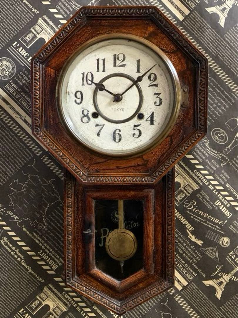 【アンティーク】SATO's CLOCK FACTORY ゼンマイ式八角古時計