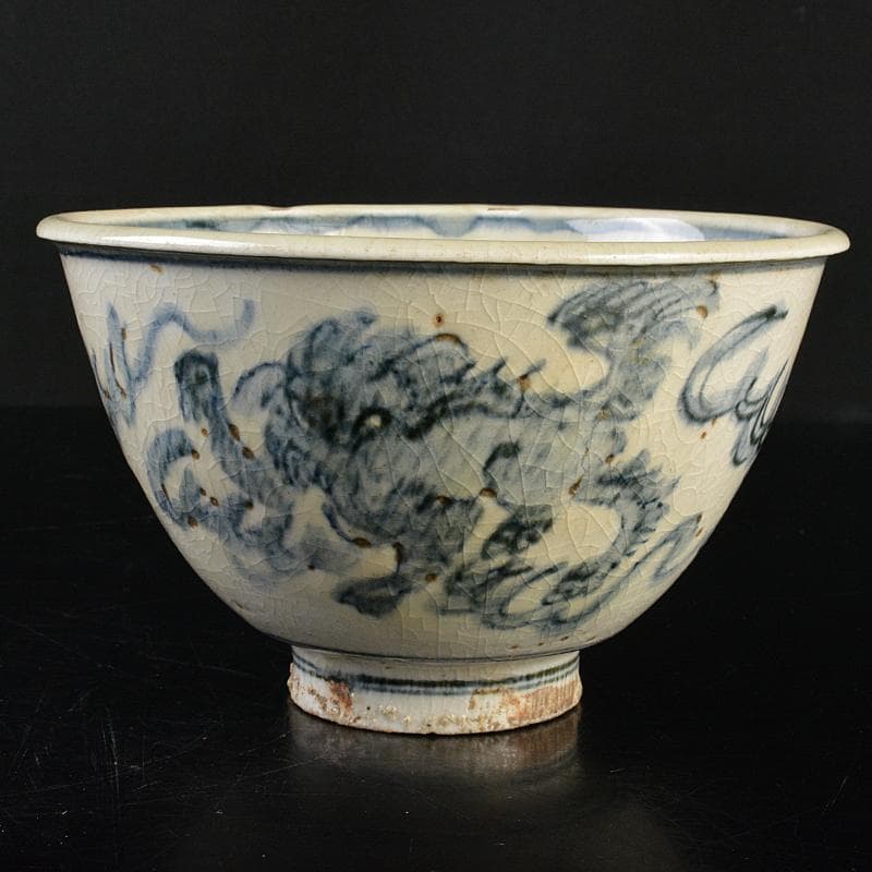 九谷焼　古九谷　染付　神獣文　鉢　時代箱付　V　R7217