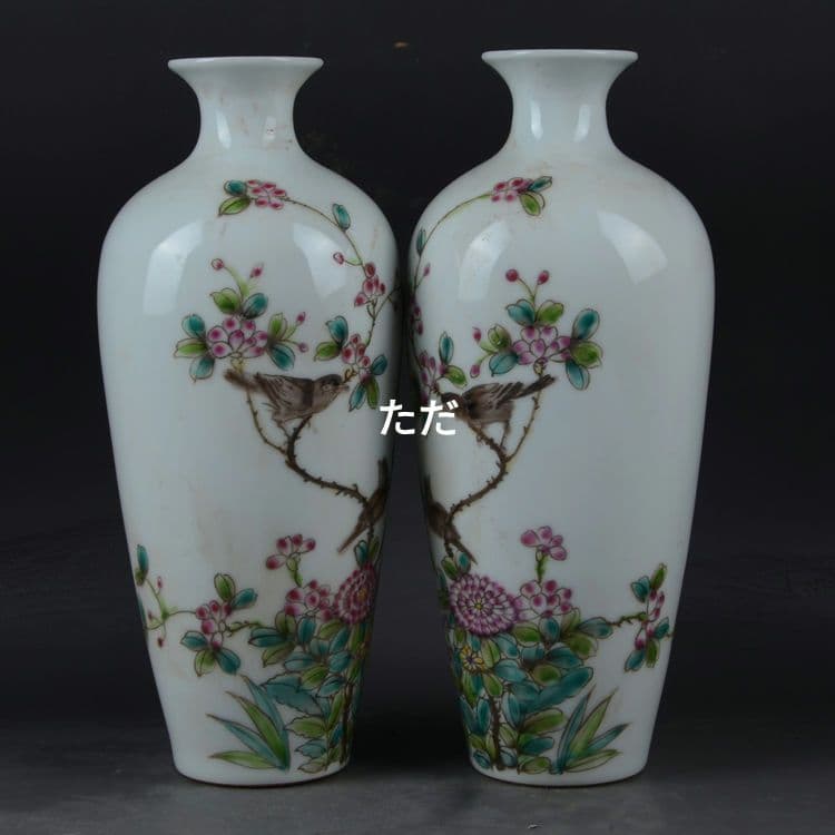 パステル花鳥花瓶 賞瓶 景徳鎮 陶磁器 装飾品 現代工芸品 美術品 置物
